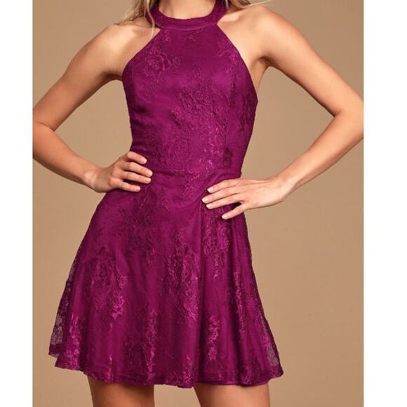 Lulus Dresses & Skirts - New ~ LULU'S ~ Truly Stunning Dark Magenta Lace Skater Dress Size Small